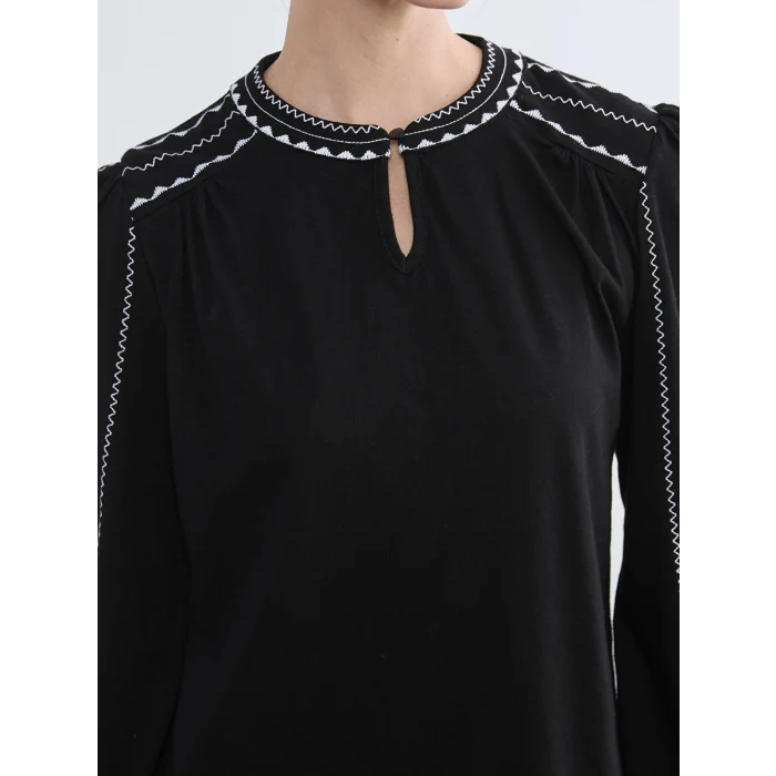 LCW Grace Siyah Hakim Yaka Nakışlı Bluz