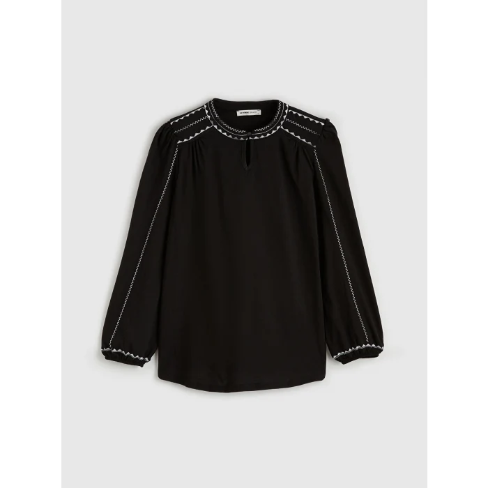 LCW Grace Siyah Hakim Yaka Nakışlı Bluz
