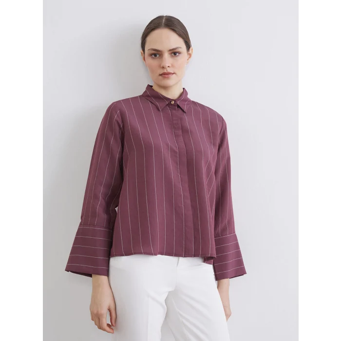 LCWAIKIKI Classic Mürdüm Çizgili Kadın Gömlek
