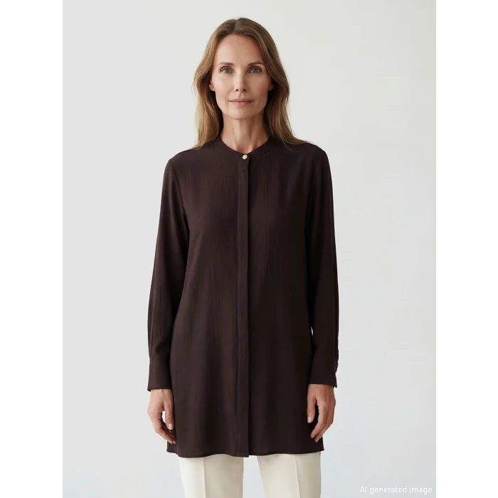 LCW Grace Kahverengi Hakim Yaka Dokulu Kadın Gömlek Tunik