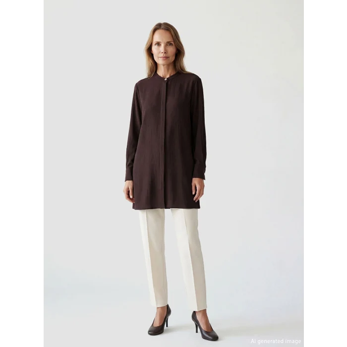 LCW Grace Kahverengi Hakim Yaka Dokulu Kadın Gömlek Tunik