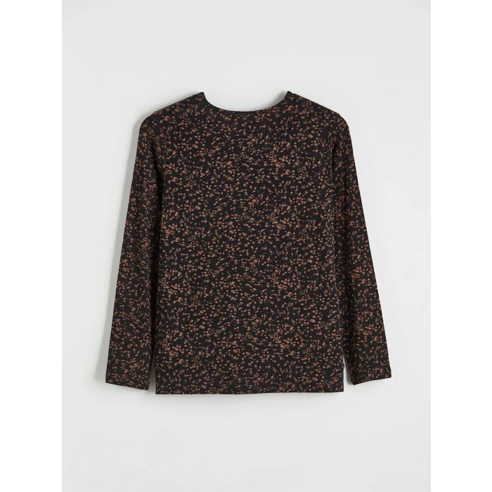 LCW Grace Kahverengi Bisiklet Yaka Desenli Bluz