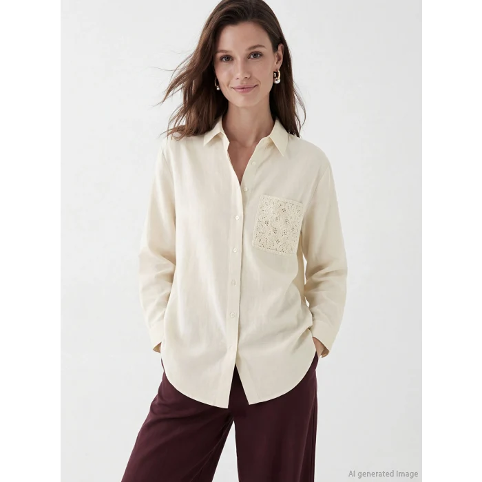 LCW Modest Ekru Keten Karışımlı Kadın Gömlek Tunik