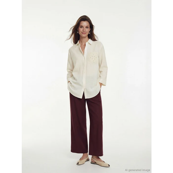 LCW Modest Ekru Keten Karışımlı Kadın Gömlek Tunik