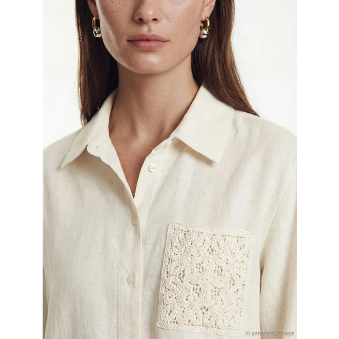 LCW Modest Ekru Keten Karışımlı Kadın Gömlek Tunik