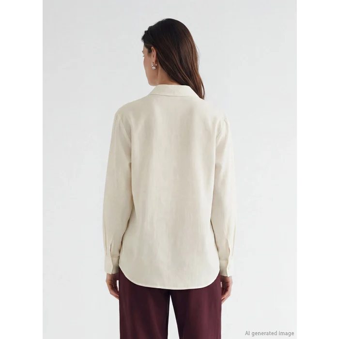 LCW Modest Ekru Keten Karışımlı Kadın Gömlek Tunik