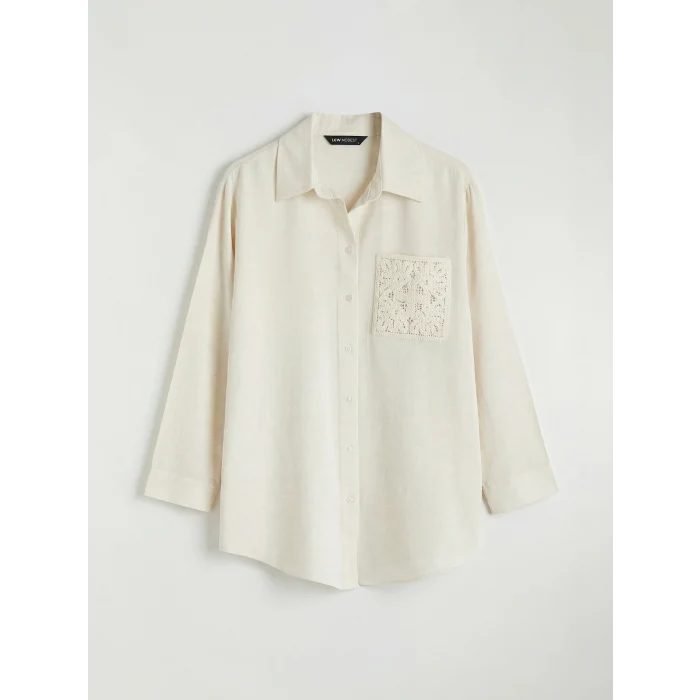 LCW Modest Ekru Keten Karışımlı Kadın Gömlek Tunik