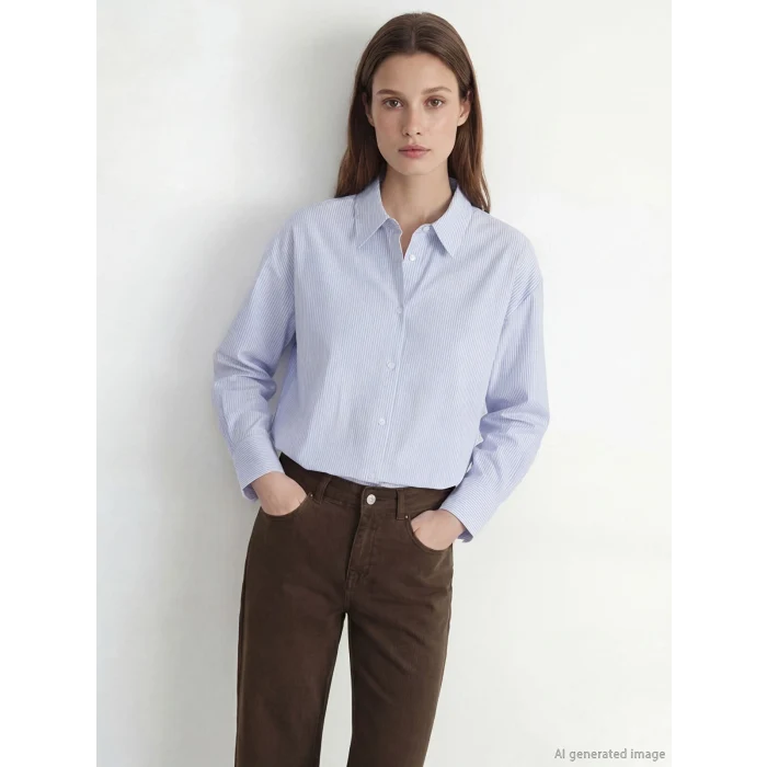 LCW Modest Mavi Çizgili Poplin Kadın Gömlek