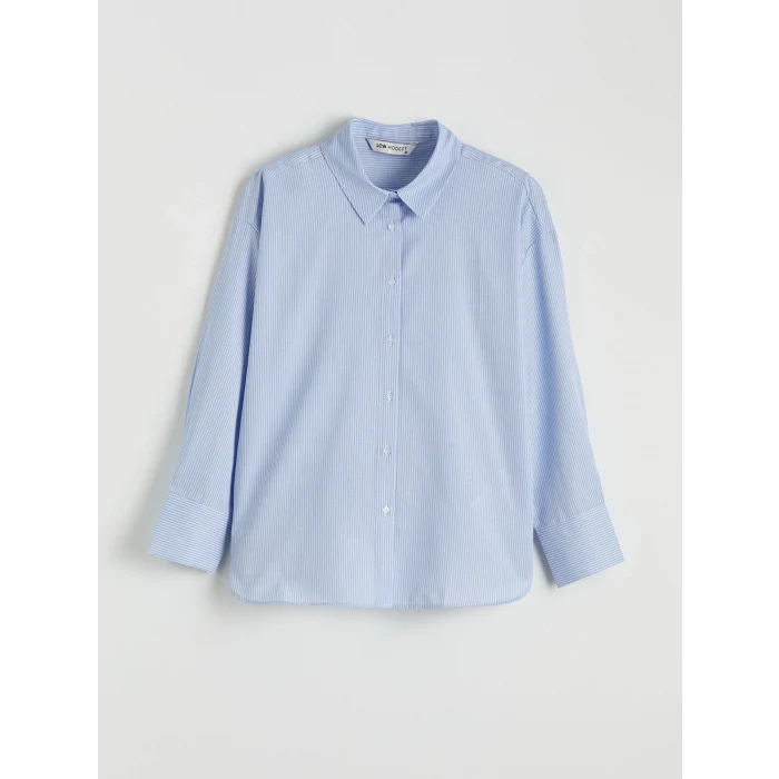 LCW Modest Mavi Çizgili Poplin Kadın Gömlek