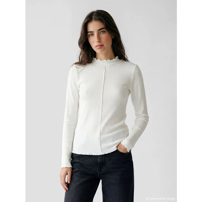 LCW Modest Ekru Fırfırlı Dik Yaka Kadın Body