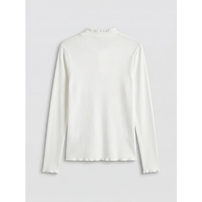 LCW Modest Ekru Fırfırlı Dik Yaka Kadın Body