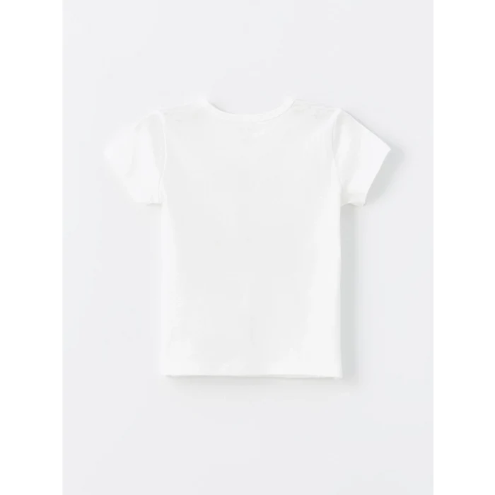 LCW baby Ekru Bisiklet Yaka Kısa Kollu Baskılı Erkek Bebek Şortlu Pijama Takımı