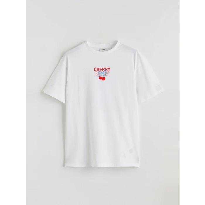 LCW Kids Beyaz Bisiklet Yaka Baskılı Kız Çocuk Tişört