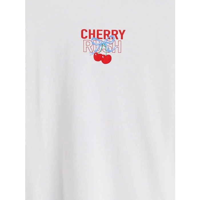 LCW Kids Beyaz Bisiklet Yaka Baskılı Kız Çocuk Tişört