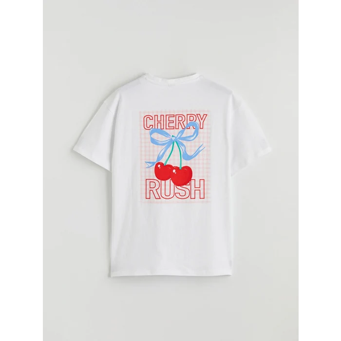 LCW Kids Beyaz Bisiklet Yaka Baskılı Kız Çocuk Tişört