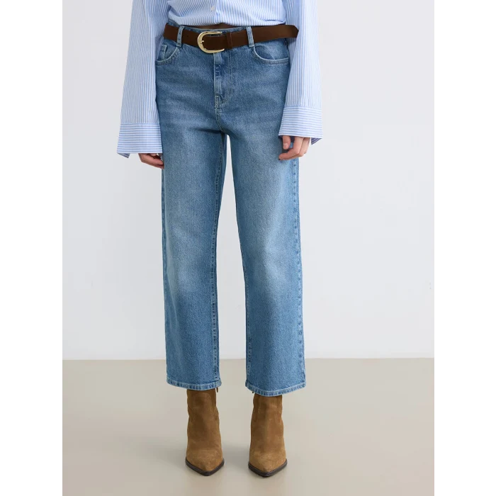 XSIDE Mavi Beli Kemerli Wideleg Kadın Jean Pantolon