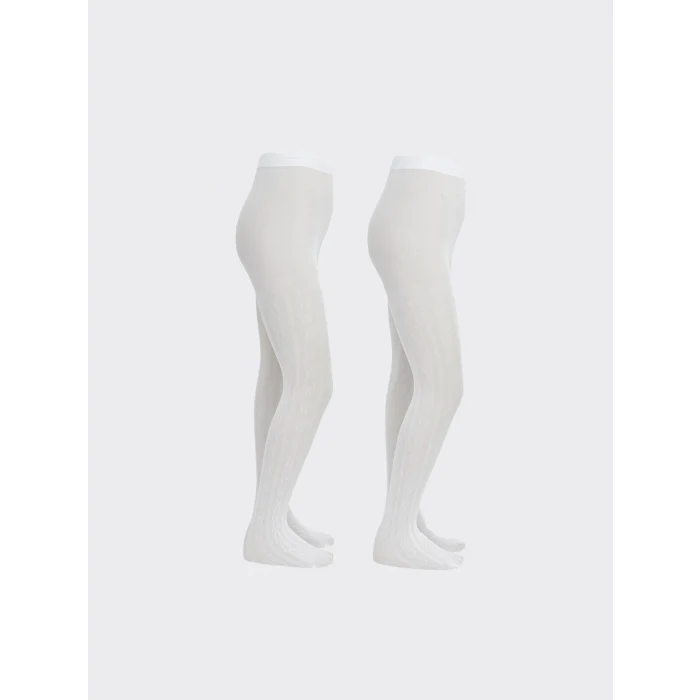 LCW Kids Beyaz Desenli Kız Çocuk İnce Külotlu Çorap 2li