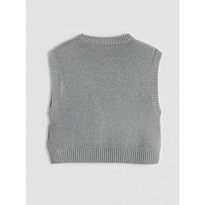 LCW Kids Ekru Fiyonk Detaylı Kız Çocuk Triko Süveter ve Gömlek