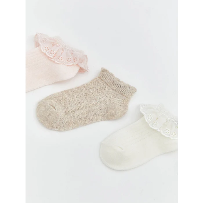 LCW Kids Pembe Fırfırlı Kız Bebek Patik Çorap 3lü