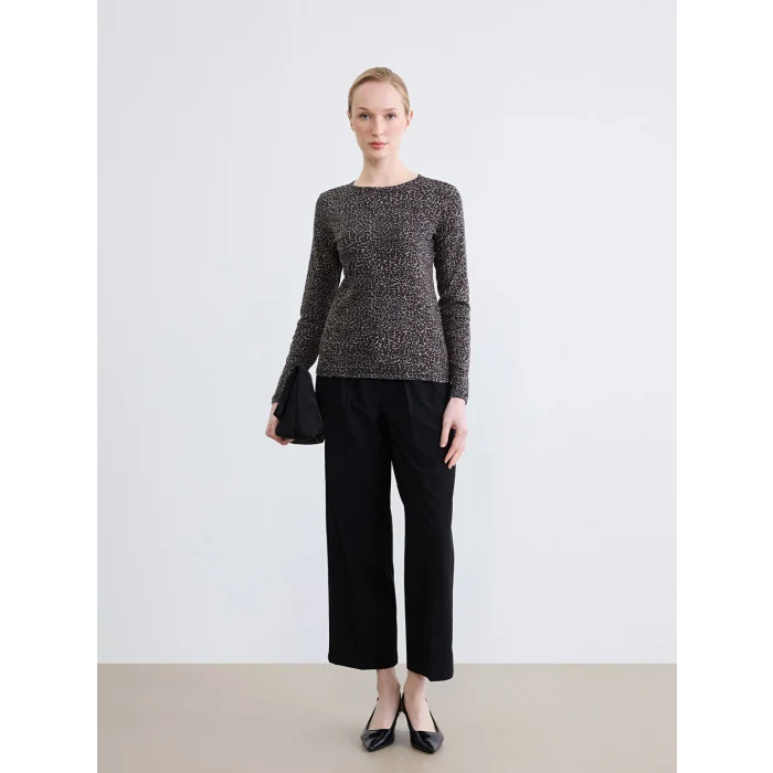 LCWAIKIKI Classic Siyah Bisiklet Yaka Leopar Desenli Bluz