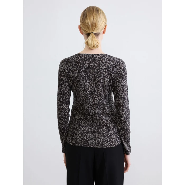 LCWAIKIKI Classic Siyah Bisiklet Yaka Leopar Desenli Bluz