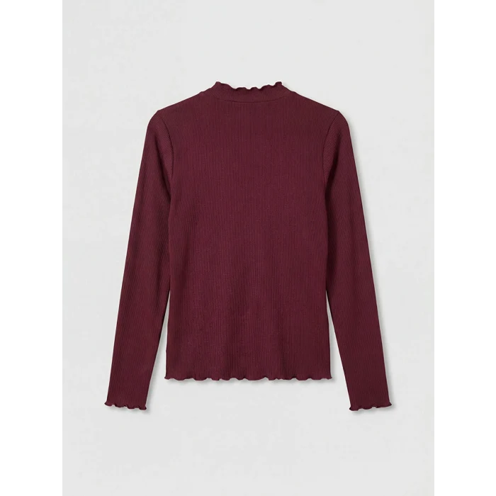 LCW Modest Bordo Fırfırlı Dik Yaka Kadın Body