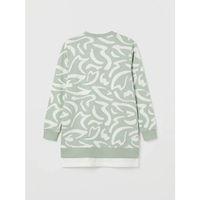 LCW Modest Yeşil Bisiklet Yaka Desenli Kadın Sweatshirt Tunik