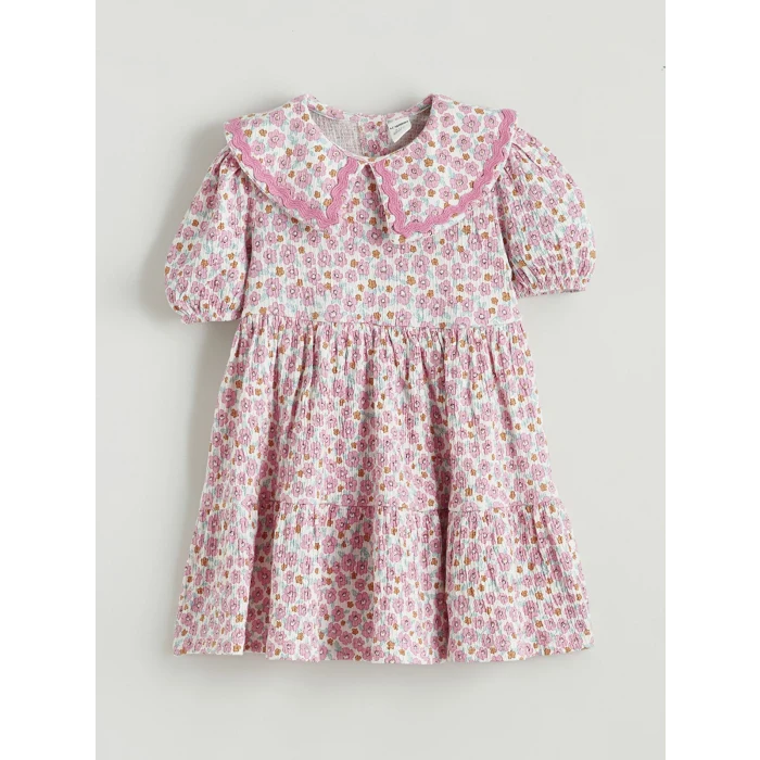 LCW Kids Ekru Çiçekli Kız Çocuk Elbise