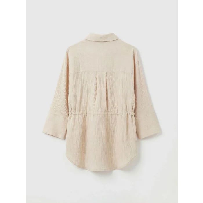 LCWAIKIKI Classic Bej Bağlamalı Dokulu Kadın Müslin Gömlek