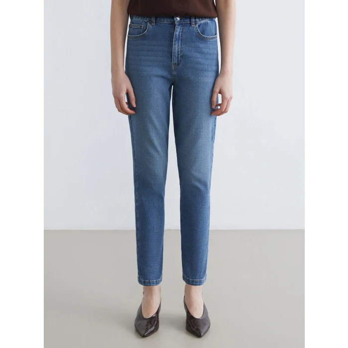 LCWAIKIKI Classic İndigo Beli Lastikli Slim Mom Kadın Jean Pantolon