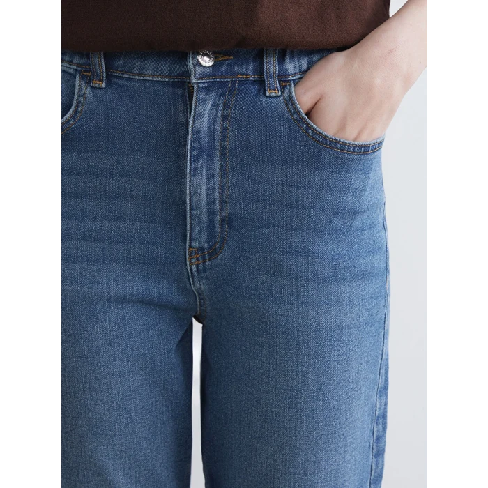 LCWAIKIKI Classic İndigo Beli Lastikli Slim Mom Kadın Jean Pantolon