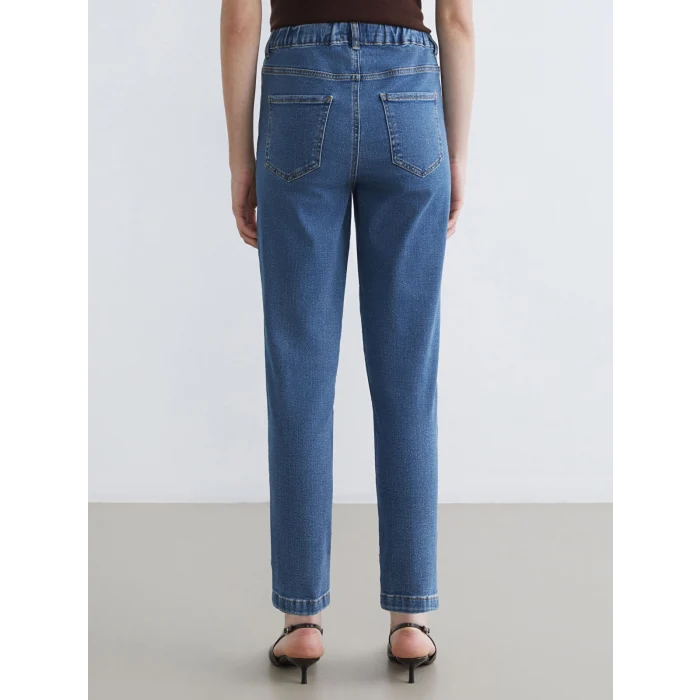 LCWAIKIKI Classic İndigo Beli Lastikli Slim Mom Kadın Jean Pantolon