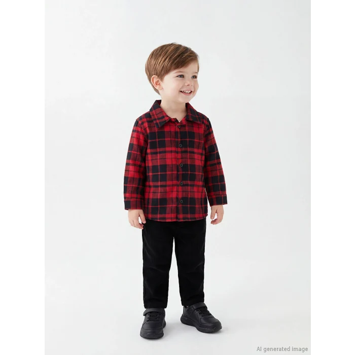LCW baby Kırmızı Ekose Erkek Bebek Gömlek ve Pantolon