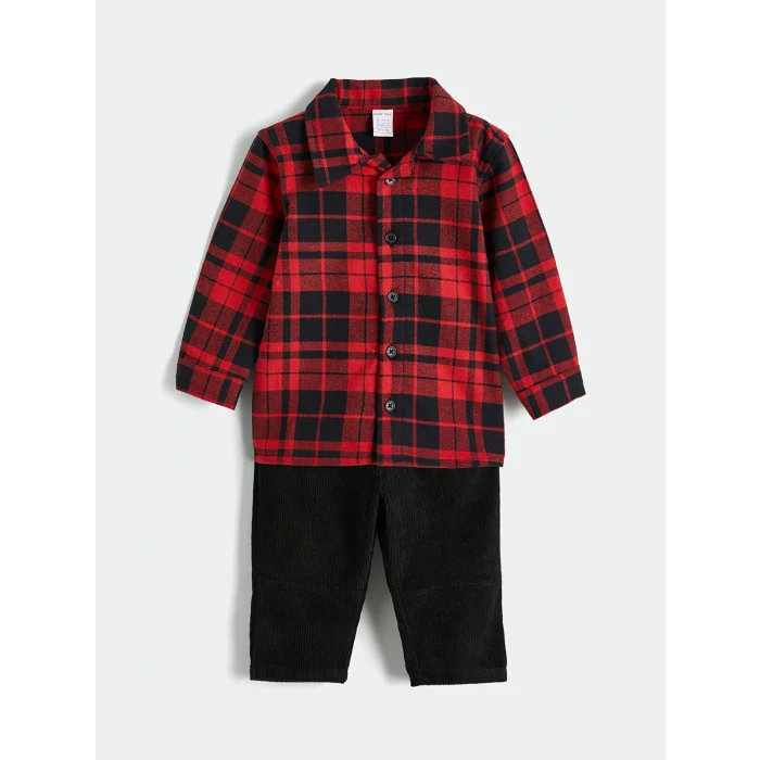 LCW baby Kırmızı Ekose Erkek Bebek Gömlek ve Pantolon