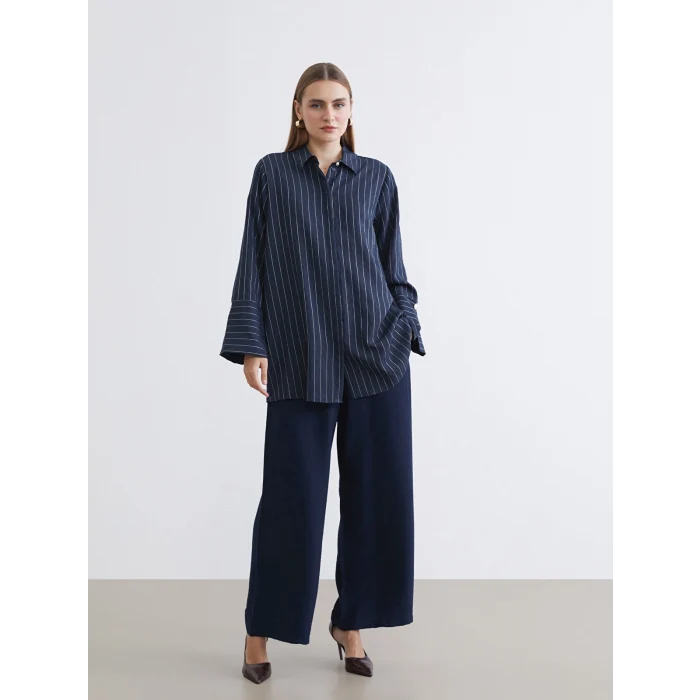 LCWAIKIKI Classic Lacivert Çizgili Kadın Gömlek Tunik