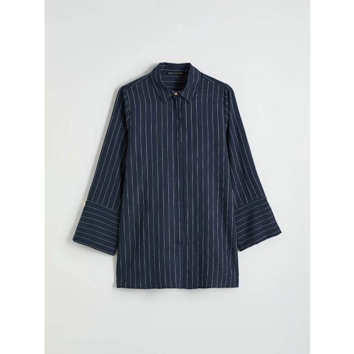 LCWAIKIKI Classic Lacivert Çizgili Kadın Gömlek Tunik
