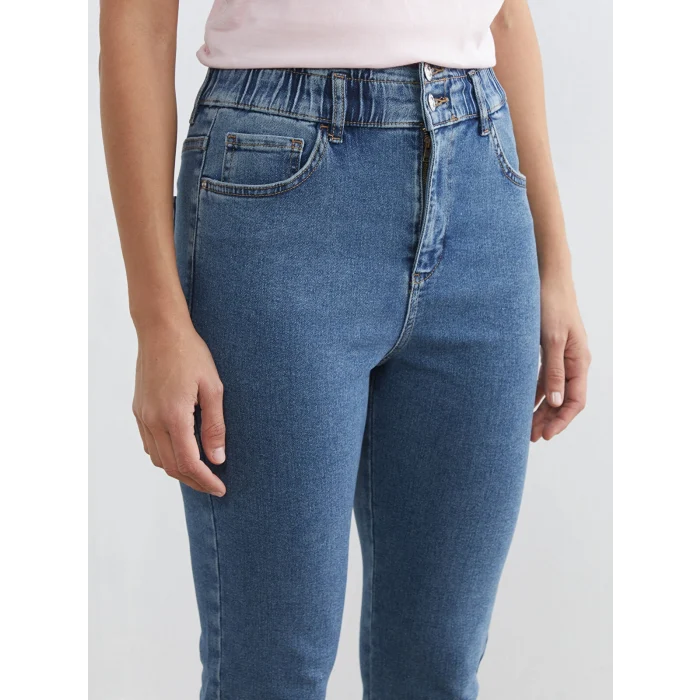 LCWAIKIKI Classic İndigo Yüksek Bel Slim Mom Kadın Jean Pantolon