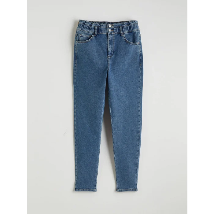 LCWAIKIKI Classic İndigo Yüksek Bel Slim Mom Kadın Jean Pantolon