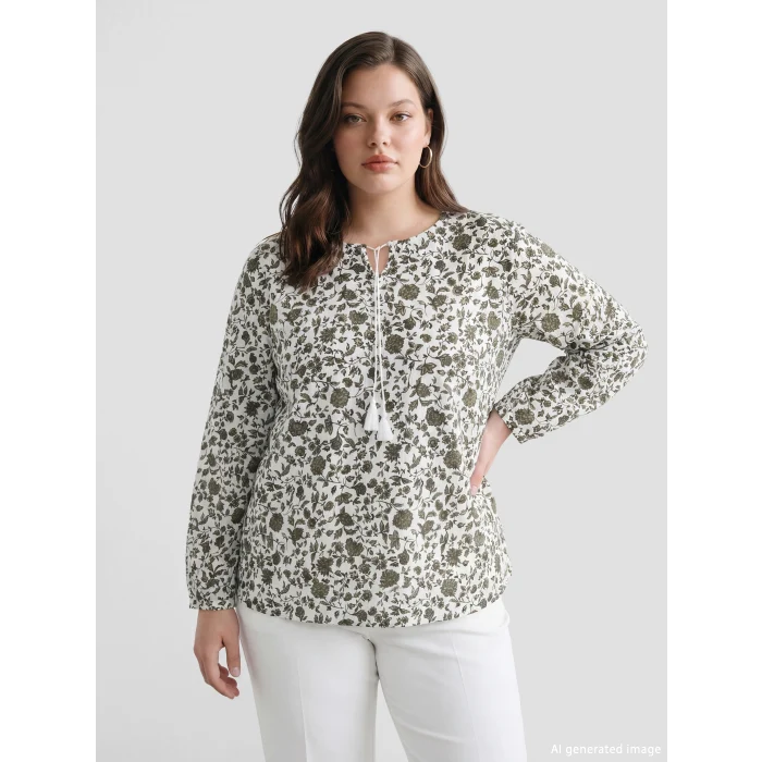 LCW Grace Yeşil Bağlamalı Yaka Çiçekli Bluz