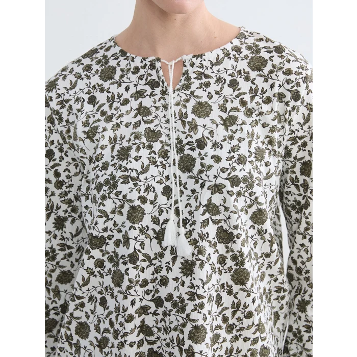 LCW Grace Yeşil Bağlamalı Yaka Çiçekli Bluz