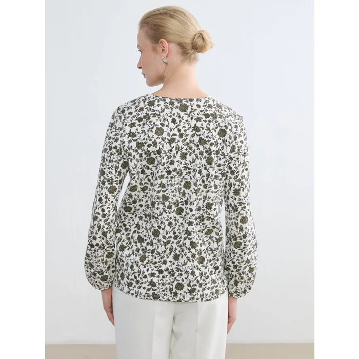 LCW Grace Yeşil Bağlamalı Yaka Çiçekli Bluz