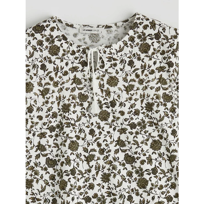 LCW Grace Yeşil Bağlamalı Yaka Çiçekli Bluz