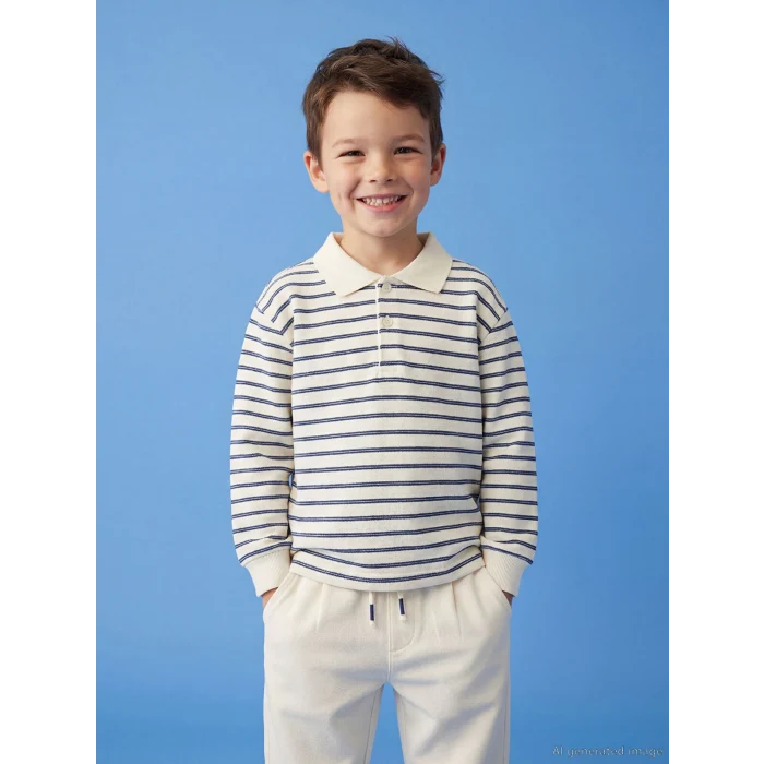 LCW Kids Bej Polo Yaka Çizgili Erkek Çocuk Tişört