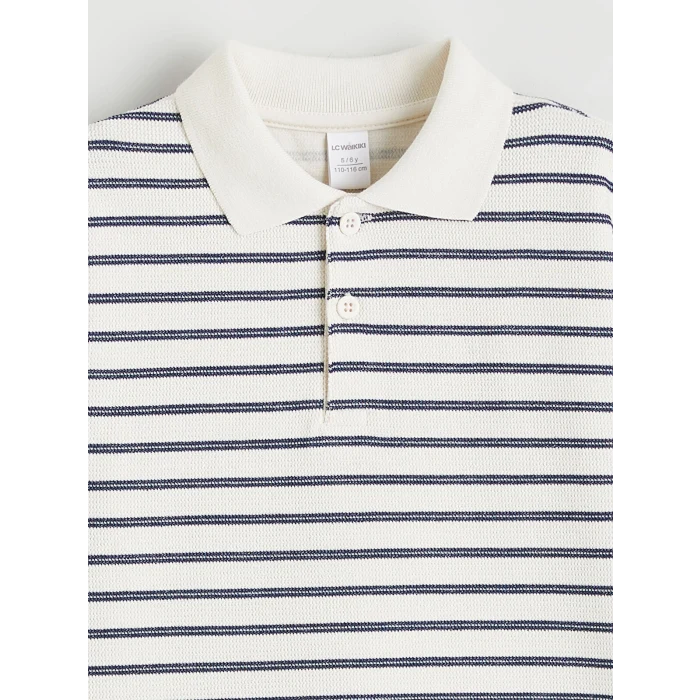 LCW Kids Bej Polo Yaka Çizgili Erkek Çocuk Tişört
