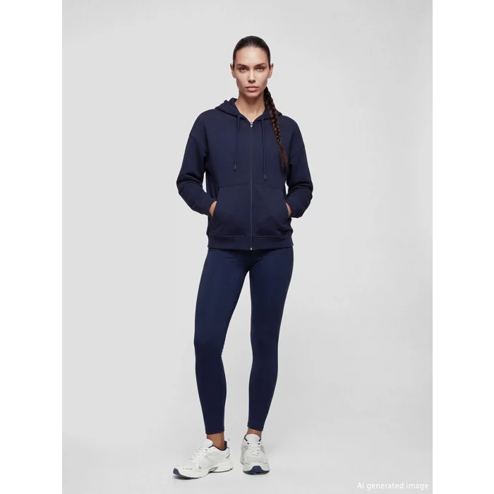 KOOR SPORT Lacivert Kapüşonlu Soft Touch Kadın Fermuarlı Sweatshirt