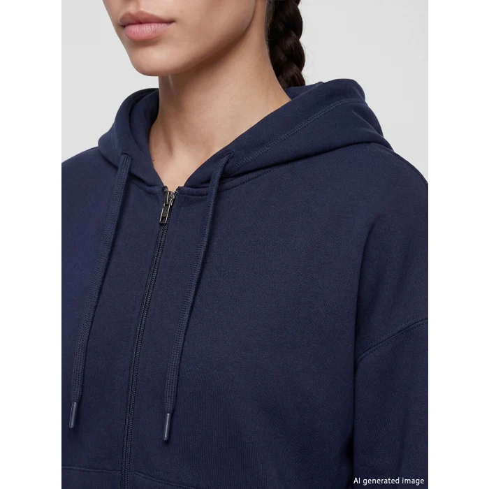 KOOR SPORT Lacivert Kapüşonlu Soft Touch Kadın Fermuarlı Sweatshirt