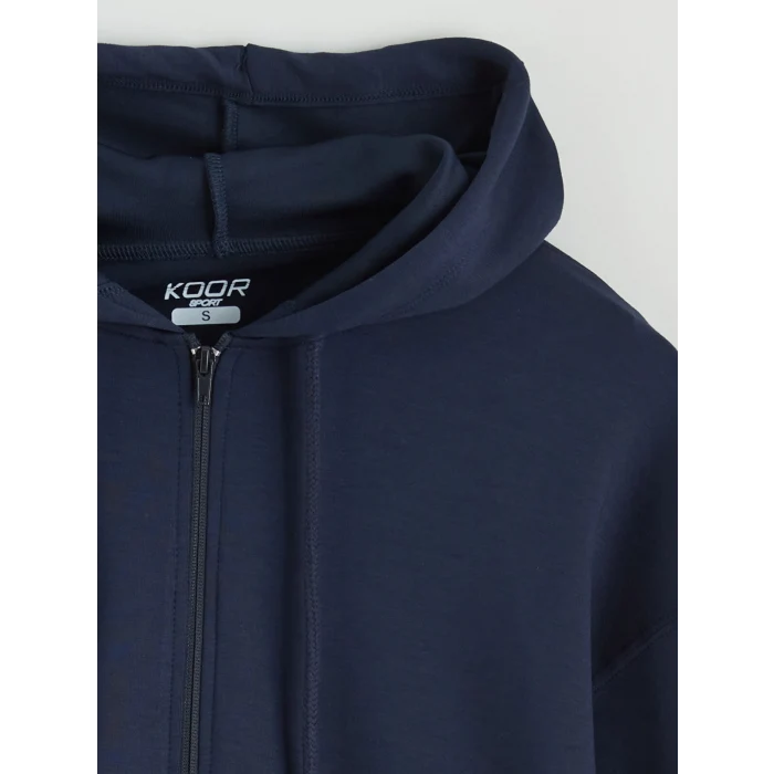 KOOR SPORT Lacivert Kapüşonlu Soft Touch Kadın Fermuarlı Sweatshirt