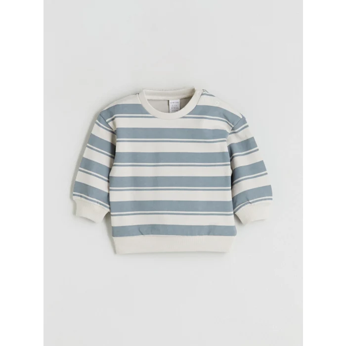 LCW baby Bej Bisiklet Yaka Çizgili Erkek Bebek Sweatshirt ve Eşofman Alt