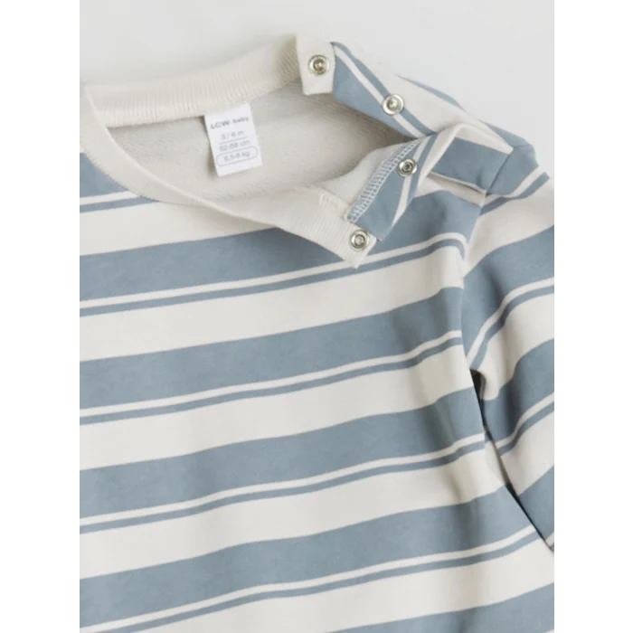 LCW baby Bej Bisiklet Yaka Çizgili Erkek Bebek Sweatshirt ve Eşofman Alt