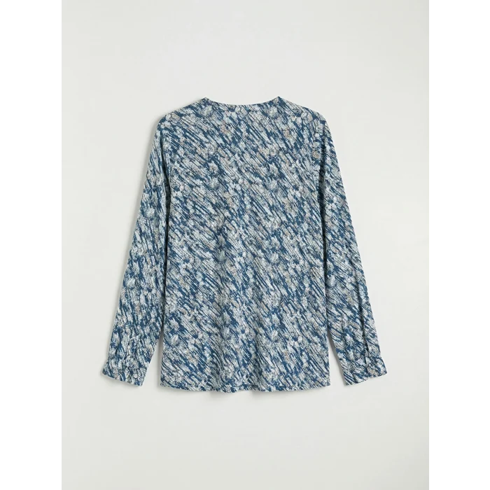 LCW Grace Mavi Bisiklet Yaka Desenli Bluz